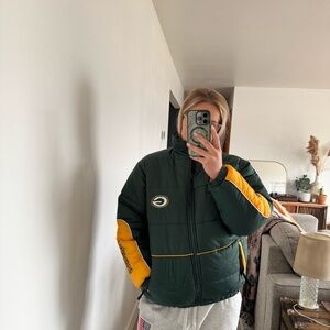 Packers Green Puffer Jacket with Gold Sleeve Accents